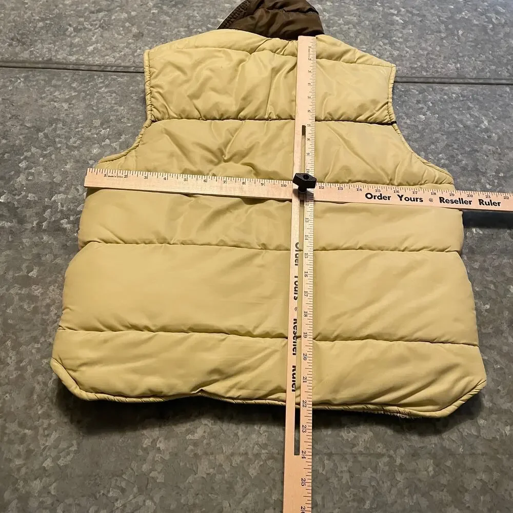 Vintage David Peyser Puffer Vest Small USA Western Tan Khaki Brown Snap Button